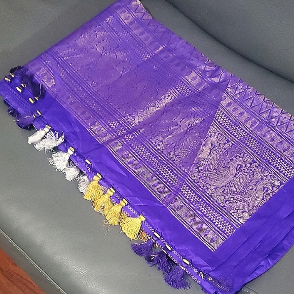 Elegant Purple, Gold, and Silver Metallic Shimmer Dupatta Long Scarf 216" x 45"